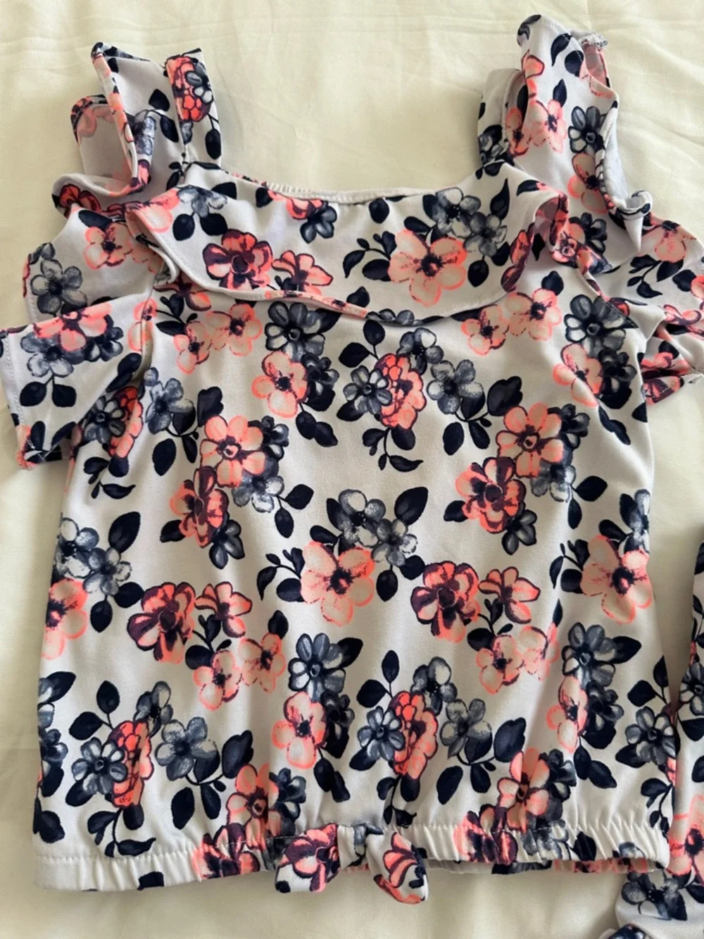 Little Lass White Tank & Ruffle Shorts Set with Pink and Navy Floral Print - Picture 2 of 9